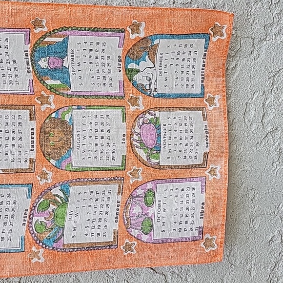 Vintage Rare 1971 Astrology Zodiac Calendar Linen Tea Towel - Picture 5 of 9